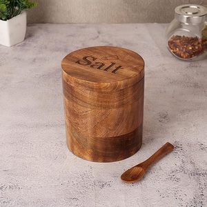 Recipiente de Sal de Madera Cilíndrico Moderno, Apilable, Ecológico y Hecho a Mano por Bela Artisan, con Tapa Abatible para Uso Doméstico - Product Image 4