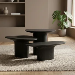 Modern Black Wooden <b>Nesting</b> Coffee <b>Tables</b> Minimalist Living Room Furniture - Product Image 5