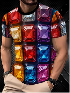 Camiseta para Hombre con Estampado Abstracto Colorido, Corte Regular, Estilo Casual, Patrón Sólido, Cuello Redondo, Manga Corta, Tela de Poliéster - Product Image 1