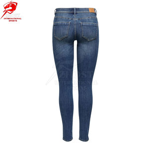 Custom Design Slim Fit <b>Jeans</b> <b>Women</b> Flexible Cotton Blend Mid Rise Waist Zip <b>Fly</b> Functional Pockets Stylish Fitted - Product Image 4