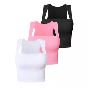 Camiseta sin mangas acanalada con cuello cuadrado y logotipo personalizado para mujer – Informal para verano, actividades al aire libre y oficina, corte ajustado, tela suave y elástica - Product Image 3