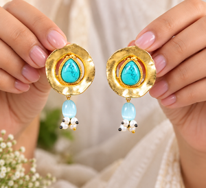Boucles d'oreilles pendantes en turquoise plaqué argent oxydé, serti clos, style bohème, pour femme, cadeau, vente en gros, fournisseur - Product Image 1