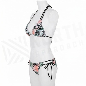 Ensemble de bikini à imprimé floral pour femmes, avec bas de maillot à nouer sur les côtés, en spandex extensible et polyester, maillot de bain deux pièces - Product Image 3