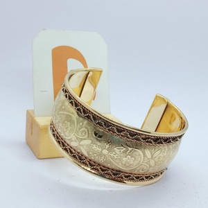 Ethnic Gold Plated <b>Copper</b> Alloy Cuff Bracelet with Flower Pattern for Unisex Party - Product Image 3