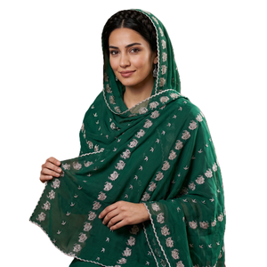 Hiyab de Chifón Verde para Mujer, Bordado Floral, Ligero, Transpirable, Estilo Étnico, para Uso Diario, Elegante - Product Image 1