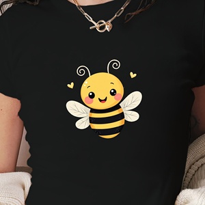 เสื้อยืดสั้นลายการ์ตูนผึ้งน่ารักของผู้หญิง Y2K สไตล์สลิมฟิตผ้าถักพิมพ์ดีไซน์ - Product Image 1