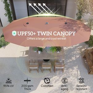 Ombrellone da Patio Extra Large 15ft a Doppia Faccia in Alluminio con Luci Solari UPF50+ e Manovella, Colore Tan, per Esterni e Palestre - Product Image 4