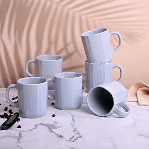 Serene Sky Blue Glazed Ceramic Coffee Mug <b>Set</b> of 6 <b>Microwave</b> Safe Enamel Mugs for Coffee and Milk - Product Image 6