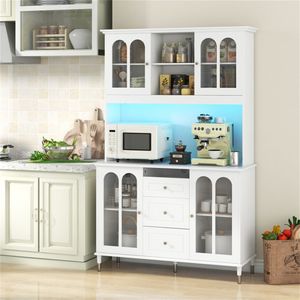 Armadio Dispensa da Cucina Bianco da 73 Pollici Personalizzabile con Luci LED e Stazione di Ricarica (USB/Type C/Prese AC) Realizzato in Pannelli di Legno - Product Image 2