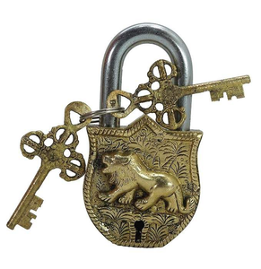 Brass Door Padlock with Tiger Engraved Design <b>Vintage</b> Decorative Brass Lock Cabinet Door Gate <b>Trunk</b> Chest Box Home Decor and Sec - Product Image 2
