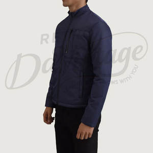 Chaqueta de invierno azul marino para hombre, moderna, con cuello alto, acolchada, de corte ajustado, informal, cálida, con cierre de cremallera. - Product Image 5