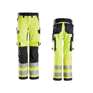 Pantalon de travail haute visibilité jaune et noir respirant et réfléchissant, multipoches, pour la construction et la route - Product Image 6