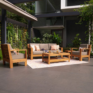 Modern Outdoor Teak <b>Sofa</b> <b>Set</b> Patio Garden Furniture Wooden Lounge <b>Set</b> with Coffee Table for Villa Resort Hotel - Product Image 6