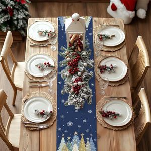 Camino de Mesa Navideño de 13x72 con Copos de Nieve y Árboles de Navidad para Decoración de Comedor Festivo - Product Image 1