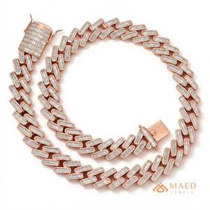 สร้อยคอโมอิสซาไนต์ชุบทองคำสีกุหลาบ ดีไซน์แบบ Cuban Link  เครื่องประดับแฟชั่นสำหรับผู้หญิงและผู้ชาย  สไตล์นิวยอร์ก  งานละเอียด  ดูทันสมัย - Product Image 1