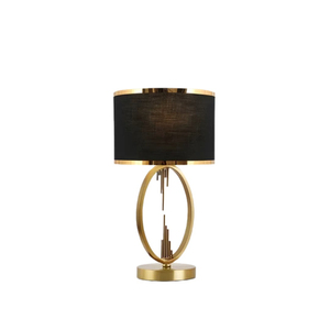 Lámpara de mesa de metal dorado premium con pantalla negra para iluminación decorativa del hogar y dormitorio, lámparas de mesa hechas a mano en oferta. - Product Image 1
