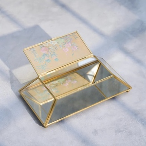 Wholesale 2026 Latest Taper Style Luxury Brass & Glass Jewelry Organizer Storage Box with Printed Lid - Product Image 4