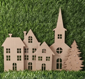 Decoración Festiva de Madera con Siluetas de Árbol de Navidad e Iglesia Iluminadas para Exhibición Navideña - Product Image 4
