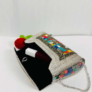 Modern Handmade Gold-Plated Aluminum <b>Silver</b> Mosaic Polished Antique Ethnic <b>Clutch</b> <b>Bag</b> Colorful Beaded Evening Purse Sculpture - Product Image 1