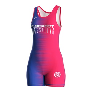 Combinaison de lutte pour homme, une pièce, ajustée, imprimée par sublimation, dégradé bleu-rose, séchage rapide, spandex polyester, arts martiaux pour adultes - Product Image 4