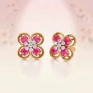Boucles d'oreilles de luxe en saphir rose taille poire, motif floral, avec accents de fleurs en diamant de laboratoire, pour femme, en or 10K 14K 18K et argent 925 935 - Product Image 1
