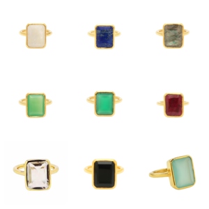 Bagues en Onyx Vert Tendance - Bagues Plaqué Or Façonnées à la Main avec Sertissage Collet Forme Rectangle - Product Image 5