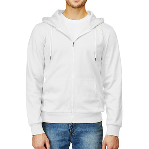 Men's <b>White</b> Full <b>Zip</b> Hoodie Solid Color Regular Fit Casual Hooded Sweatshirt 100% Cotton Fleece Knitted Autumn Wear - Product Image 6