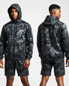 Conjunto Deportivo de Camuflaje para Hombre con Capucha, Ligero, de Poliéster, Manga Corta, Cierre de Cremallera, Bolsillos Delanteros, Estilo Veraniego - Product Image 1