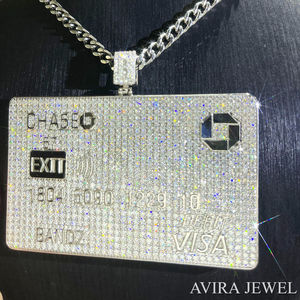 Collar con Colgante de Tarjeta de Crédito Iced Out, Plata de Ley 925 Sólida, Joyería de Moda Hip Hop, Unisex - Product Image 2