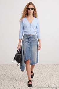 Women's <b>Denim</b> <b>Knee</b>-<b>Length</b> <b>Skirt</b> Asymmetric Button Front Stonewashed Cotton Casual Eco-Friendly Breathable Winter Wear Pencil - Product Image 4