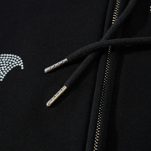 Sweat-shirt à capuche zippé noir pour homme avec imprimé chauve-souris, coupe oversize, en coton tricoté, style décontracté, idéal pour l'automne - Product Image 2