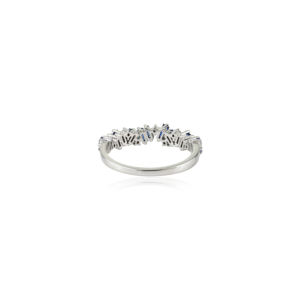 Anillo de Media Eternidad Zig Zag con Zafiro Azul y Diamantes, Diseño Único, Producto de Alta Calidad, Oro Blanco Sólido K14, Joyería Apilable - Product Image 6