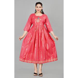 Traje Salwar Casual de Moda Aarti con Manga Tres Cuartos, Cuello con Lazo, Cintura Elástica, Transpirable, para Uso Diario, Silueta en A, Bordado - Product Image 4