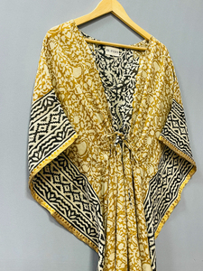 ชุดคลุมยาวพิมพ์ลายบากรูผ้าฝ้ายแท้รักษ์โลก สไตล์อินเดีย พิมพ์ลายด้วยมือ เหมาะสำหรับฤดูร้อน ลายดอกไม้ ใส่ไปชายหาดได้ สวมใส่สบาย ยาวคลุมเข่า - Product Image 6