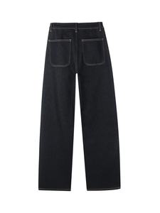 Vaqueros anchos personalizados de mezclilla para mujer, lavado oscuro, de algodón, largos, informales, para otoño - Product Image 2