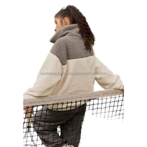 Sweat-shirt personnalisé pour femme, coupe oversize, demi-zip, couleur contrastante, style streetwear, en polaire, col rabattu - Product Image 2