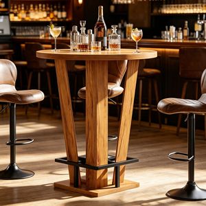 Tavolo da Bar Moderno Minimalista in Design Vintage per Casa, Hotel, Caffè, Uso Esterno e Banchetti, Realizzato in Legno e Acciaio - Product Image 4