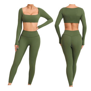 Ensembles de yoga et de sport pour femmes grande taille, haute qualité, sans coutures, été, vêtements de sport personnalisés, ensemble de fitness, spandex/polyester - Product Image 4