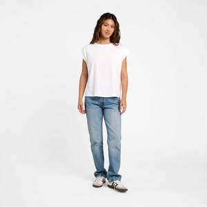 T-shirt court décontracté pour femme, col rond, manches courtes, coupe ample, 100 % coton, couleur unie, écologique - Product Image 2