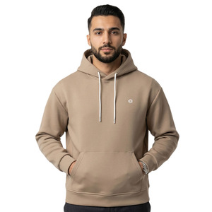เสื้อฮู้ดสีเบจสำหรับผู้ชาย ผ้าฝ้ายฟลีซหนานุ่ม เสื้อฮู้ดผู้ชายแบบเรียบ สตรีทแวร์ รับทำโลโก้ตามสั่ง ขายส่ง OEM - Product Image 1