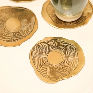 Artisan Hammered Brass <b>Coaster</b> Set Handcrafted Solid Brass <b>Drink</b> <b>Coasters</b> Heat Resistant Table Protector Luxury Table Decor - Product Image 6