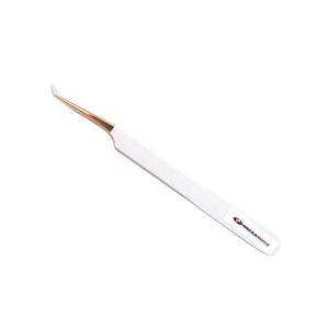 Pinzas de extensión de pestañas de acero inoxidable blanco dorado de 45 grados instrumento de belleza de fibra de punta redondeada para extensiones de pestañas de cejas - Product Image 1