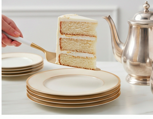 Juego de 2 espátulas y cuchillos dorados para servir pasteles con mangos blancos para hornear y decorar - Product Image 4