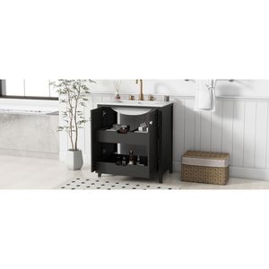 Mobile Bagno Freestanding Stile Shaker da 30 Pollici con Lavabo in Ceramica, 2 Ante e 2 Cassetti - Product Image 4