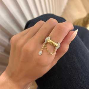 Custom Lab Grown Diamond Statement <b>Ring</b> Modern Pave Unique Solitaire Dangle Chain <b>Cocktail</b> Band 14k 18k Solid <b>Gold</b> Manufacturer - Product Image 4