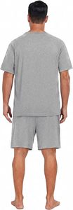 Conjunto de Pijama de Dos Piezas para Hombre, Talla Grande, Verano, Casual, 100% Algodón, Tejido de Punto, Color Sólido, Gris, Camiseta de Manga Corta y Pantalones Cortos - Product Image 2