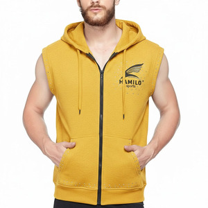 Sweat à capuche sans manches zippé de haute qualité pour hommes, personnalisable multicolore, en coton mélangé – Collection Basiques Hommes - Product Image 4