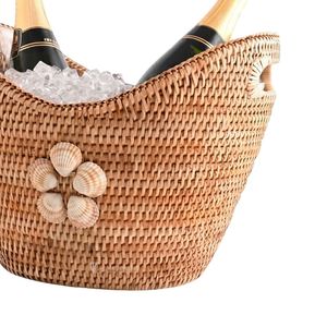Rattan Wine Ice <b>Bucket</b> Woven Beverage Tub <b>with</b> <b>Lid</b> Portable Champagne Cooler for Party Bar Vietnam - Product Image 2