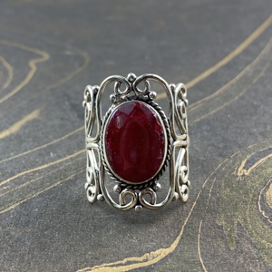 Vintage Style 6.1 Grams <b>Chunky</b> Ruby Fashion <b>Ring</b> Bezel Setting Inlay - Product Image 1