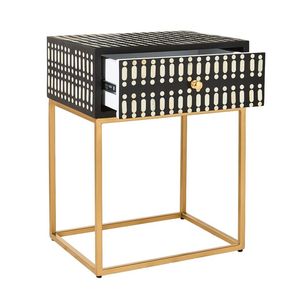 Mesa de Noche con Incrustaciones de Hueso, Acabado Artístico Moderno, Mueble de Madera Hecho a Mano para Arreglos Elegantes en el Dormitorio - Product Image 3